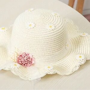 Cream Floral Kids Sun Hat with purse